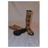 Tan & Brown FY Rubber Rain Boots-Size 6