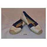 Cream & Blue Canvas Tory Burch Shoes-Size 6-Flats