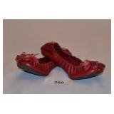 Red Leather Elastic Ballet Flats-Size 6