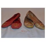 2 Pair Tory Burch Flats-One Red,One Plaid-Size 6