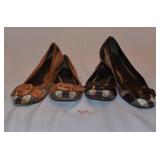 2 Pair Burberry Flats-One Black Plaid,One Brown Pl