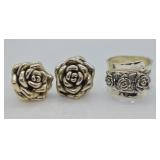 2 pcs. Sterling Silver Rose Jewelry