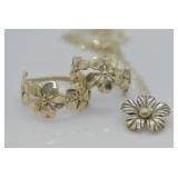 3 pcs. Sterling Silver Flower Design Jewelry