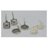 3 Pairs Sterling Silver Celtic Design Earrings