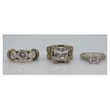 3 pcs. Sterling Silver CZ Rings