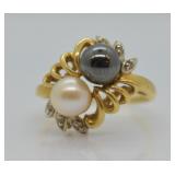10k Gold Pink Pearl & Hematite Ring