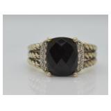 David Yurman Sterling Silver Diamond & Onyx Ring
