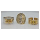 3 pcs. Sterling Dragonfly & Lotus Design Rings