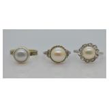 3 pcs. Sterling Silver & Pearl Rings