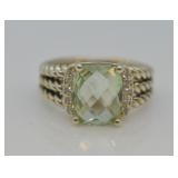 David Yurman Sterling Diamond & Gr. Amethyst Ring