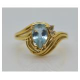 14k Gold Plum Aquamarine & Diamond Ring