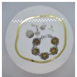 7 pcs. Sterling Charms, Necklace & Coin Bracelet