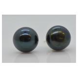 Large Genuine / Cultured Black Pearl Earrings