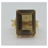 10k Gold Smoky Topaz & Diamond Ring