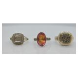 3 pcs. Sterling Silver & Costume Rings