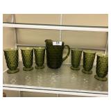 7pcs Vintage green pitcher & glass set