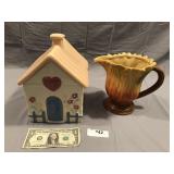 2pcs Vintage House Cookie Jar & Pitcher