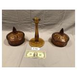 3pcs of Vintage Amber glass