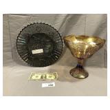 2pcs of Grape Carnival glass Compote & plate
