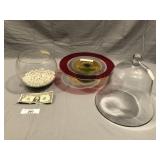 3pcs Bowl w/pearl marbles, dome, cake stand