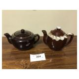 Pair of vintage tea pots brown glaze