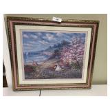 victorian-style print girls in flower field framed