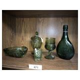 6pcs, vintage green glass items