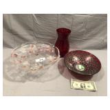 3 pcs red glass tableware