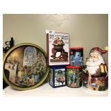 Misc vintage style tins w/ Santa cookie jar