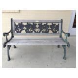 Metal and wood park bench