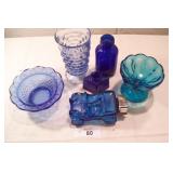 6 pcs of blue glass items
