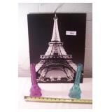 Paris lot, 15"x19" transfer on canvas & bud vases