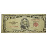 5 DOLLAR US NOTE  RED SEAL
