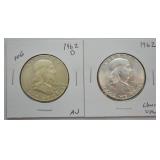 TWO FRANKLIN HALF DOLLARS