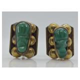 ANTIQUE HAND CARVED TOURQUISE EARRING  STERLING
