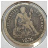 1876 CC SEATED DIME  VF