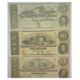 1863 Confederate $5, $10, & $20 Dollar Bills