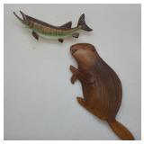 Handmade Wildlife Pins; Beaver & Salmon