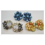 3 Pairs Vintage Rhinestone & Beads Clip-On Earring