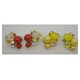 2 Pairs Red & White Pearls Vintage Clip-On Earring