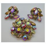 Vintage "Rhinstone Rainbow" Pin & Clip-On Earrin