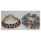 Pair Of Vintage Rhinestone Bracelets "Blue & Purp