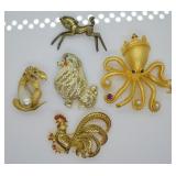 5 Vintage Costume Animal Pins