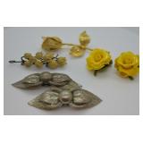 Vintage Rose Earrings, Antique Pin & Barrettes