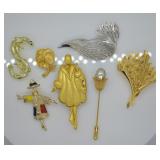 7 Vintage Monet & Trifari Style Costume Pins