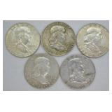 5 pcs. Franklin Half Dollars