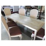 Light Oak Table w/6 Whitewashed Caneback Chairs
