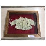 Wooden Display Case w/Antique Baby Sweater
