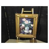 Painting on Canvas-Flowers in Vase-Signed-Gold Lea