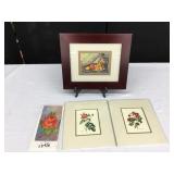 4 Small Prints,1 is Framed-Flowers & Fruit